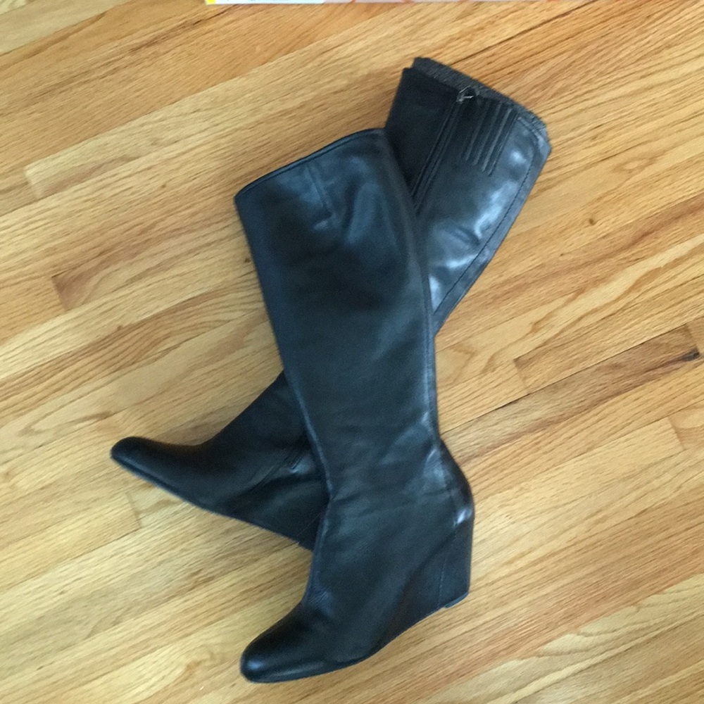 **Moving Sale**Via Spiga Black Leather Wedge Boots